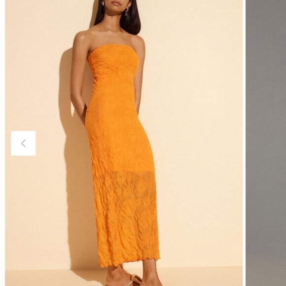 By Anthropologie Strapless Textured Knit Slip Midi Dress Orange Size Medium - Picture 1 of 9